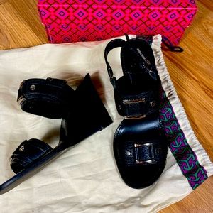 Tory Burch Black Leather Espadrilles